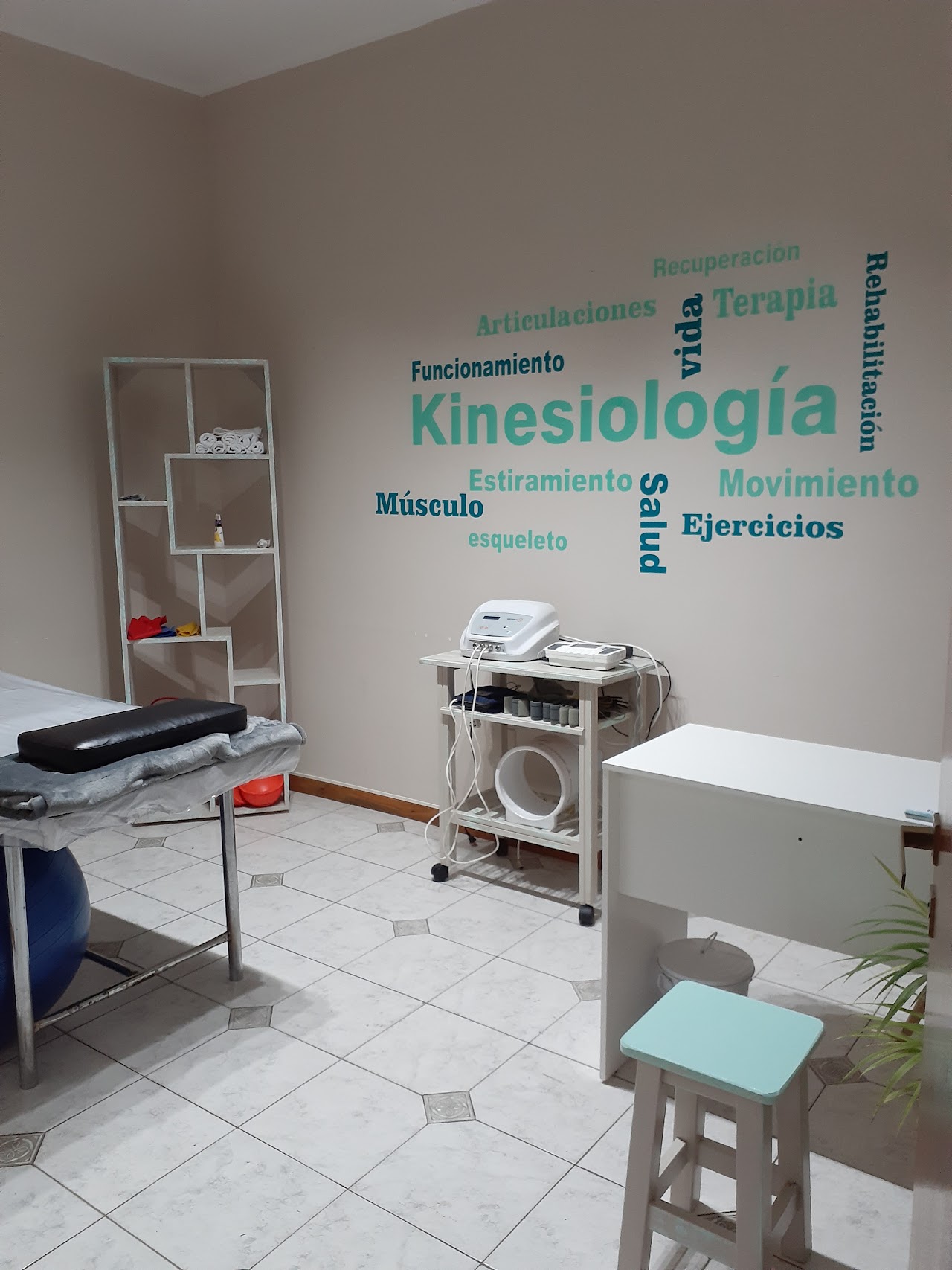 Consultorio luminoso y camilla de evaluación kinesiológica en Paraná
